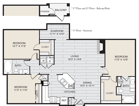 a floor plan of a house with bedrooms and a living room